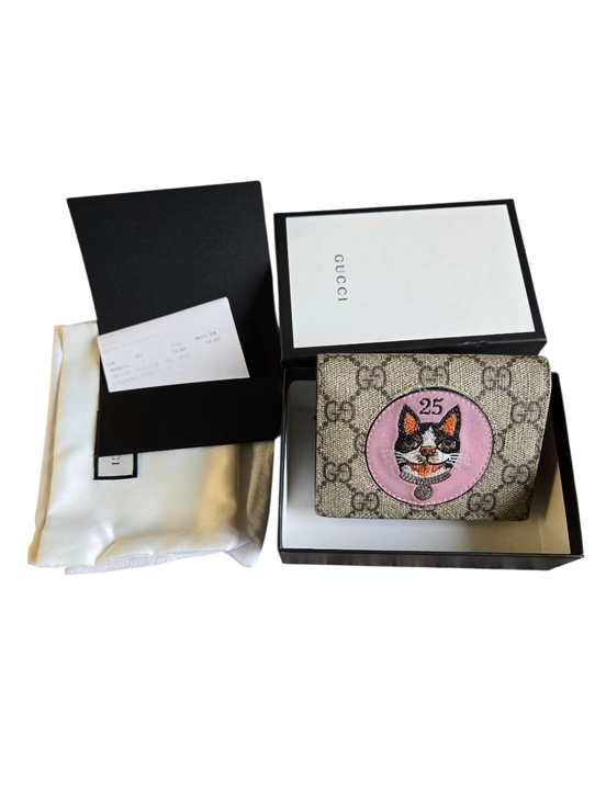 Gucci Handbags - Gucci GG Supreme Cat Canvas Wallet in Pink